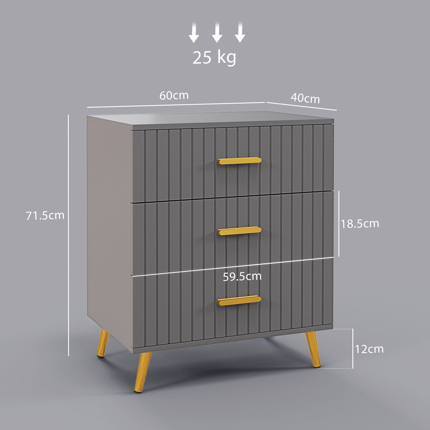 Bedroom Chest of Drawers, Modern 3-Drawer Dresser, Storage Drawer Unit with Aluminium Legs, Dark Grey