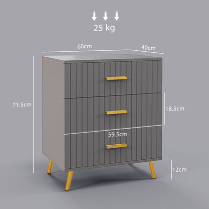 Bedroom Chest of Drawers, Modern 3-Drawer Dresser, Storage Drawer Unit with Aluminium Legs, Dark Grey