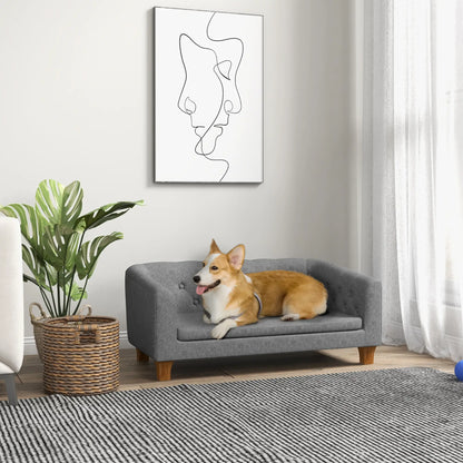 PawHut Raised Dog Sofa, Elevated Pet Sofa for Small Medium Dogs, Grey