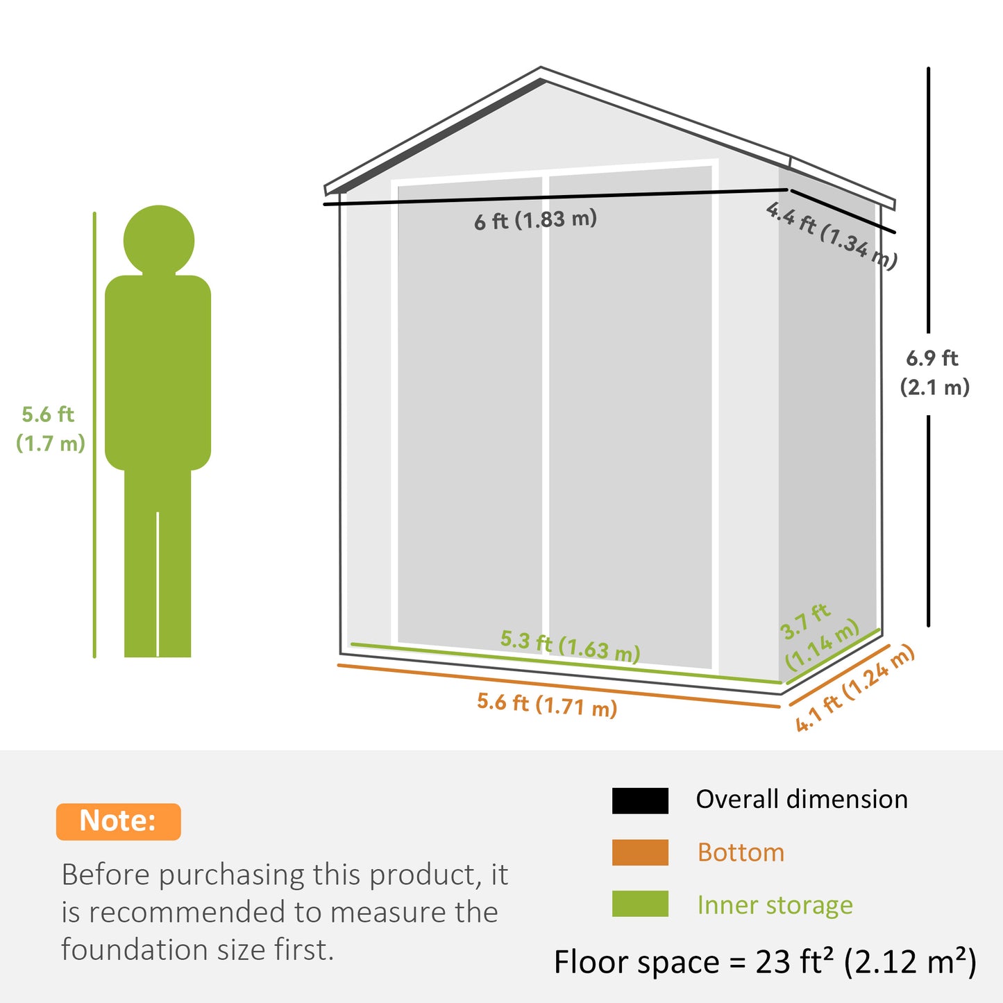 Aluminium Alloy & PP Garden Storage Shed | Double Doors | Lock & 3 Keys | Window | Vent | Sloped Roof | 40kg/m² Snow Rating | 183x134x210cm | 2.12m² | Dark Grey