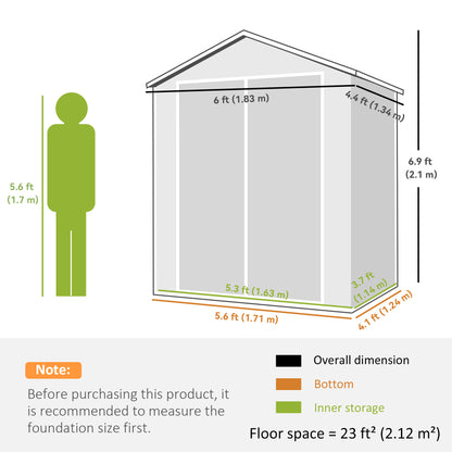 Aluminium Alloy & PP Garden Storage Shed | Double Doors | Lock & 3 Keys | Window | Vent | Sloped Roof | 40kg/m² Snow Rating | 183x134x210cm | 2.12m² | Dark Grey