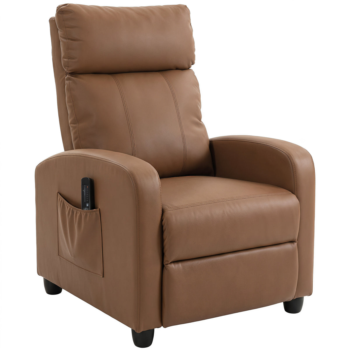 PU Leather Reclining Massage Armchair | 8 Modes 5 Intensity Levels | 2 Vibration Points | 150° Recline with Footrest | Remote Control | Side Pocket | 120kg | 68x88x98cm | Cream / Brown