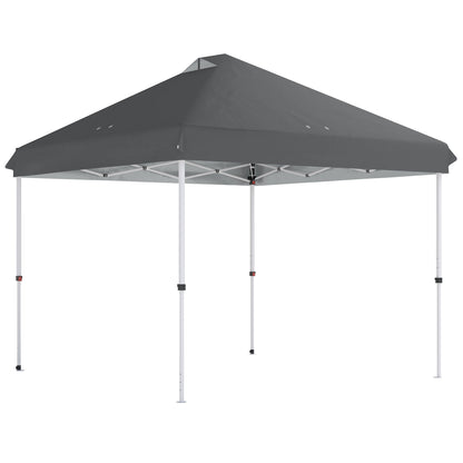 3x3m Pop-Up Gazebo with Flip-Down Wheels & One-Push Central Lock | UPF50+ 210D Oxford Fabric | Top Mesh Vent | 3-Height Adjustment | 4 Sandbags, 4 Guy Ropes & 12 Stakes | Carry Bag | 300x300x273cm | Dark Grey & White