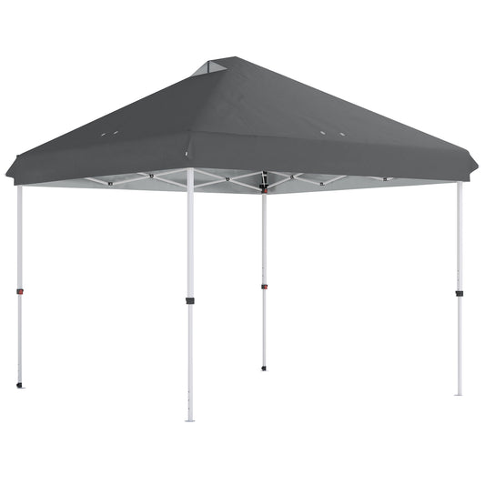 3x3m Pop-Up Gazebo with Flip-Down Wheels & One-Push Central Lock | UPF50+ 210D Oxford Fabric | Top Mesh Vent | 3-Height Adjustment | 4 Sandbags, 4 Guy Ropes & 12 Stakes | Carry Bag | 300x300x273cm | Dark Grey & White