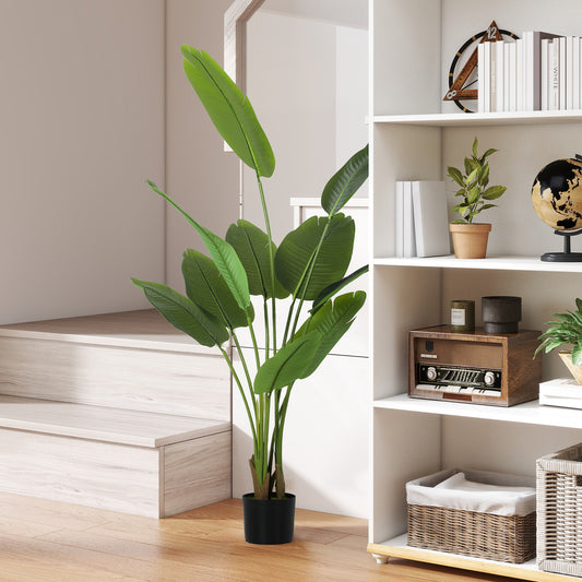 160cm Tall Artificial Bird of Paradise Plant, Faux Banana Leaf Tree with PEVA Leaves and Flocking, Decorative Palm Tree in Pot