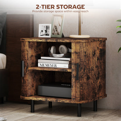 Mid-Century Sideboard & Nightstand Set | Tambour Sliding Doors | 2-Tier Storage | Steel Legs | Anti-Tip | Oak & Black | Rustic Brown
