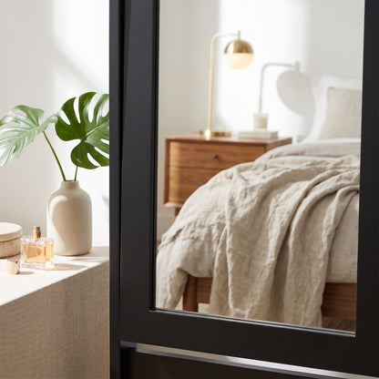 Freestanding Full-Length Dressing Mirror | Black E1 MDF & Glass | 47x46x148cm | Mirror 118x42cm | Tilts to 2 Angles | 4-Foot Stable Base | Bedroom Bathroom Hallway | Flat Pack