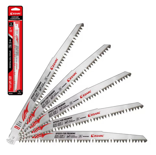 EZARC Reciprocating Saw Blades 9''  Wood Pruning Saw Blades 5 Ground Teeth Pruning Blades for Cutting Trimming