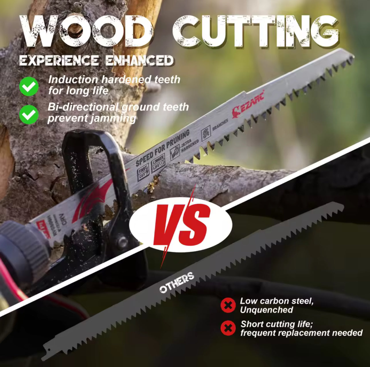 EZARC Reciprocating Saw Blades 9''  Wood Pruning Saw Blades 5 Ground Teeth Pruning Blades for Cutting Trimming