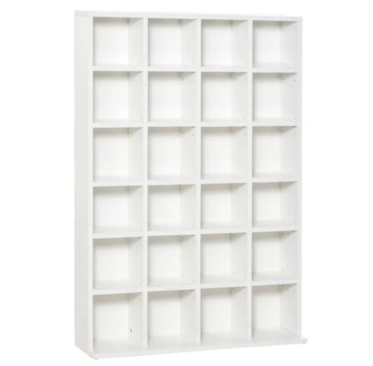 480 CD / 312 DVD Storage Shelf Rack Media Storage Unit Shelves Racks Wooden Bookcase Display Unit with 4 Adjustable Shelves White