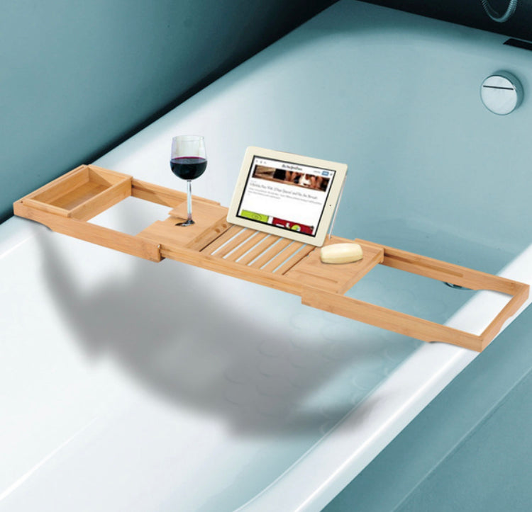 Natural Extendable Bathtub Caddy Tray Bamboo Bath Tub Storage Rack Shelf Holder Bathroom