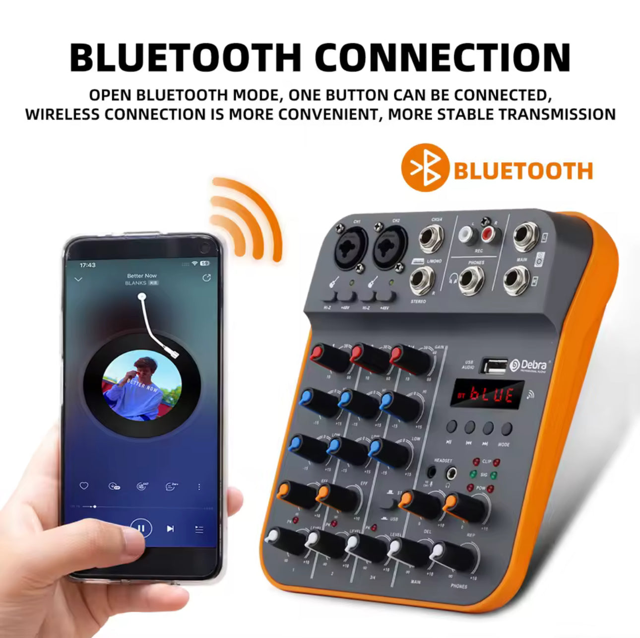 Debra 4 Channel Mixer DJ Console D4M Audio Interface With Reverber Bluetooth 5.0 48V Sound Card For PC Recording Karaoke Singing