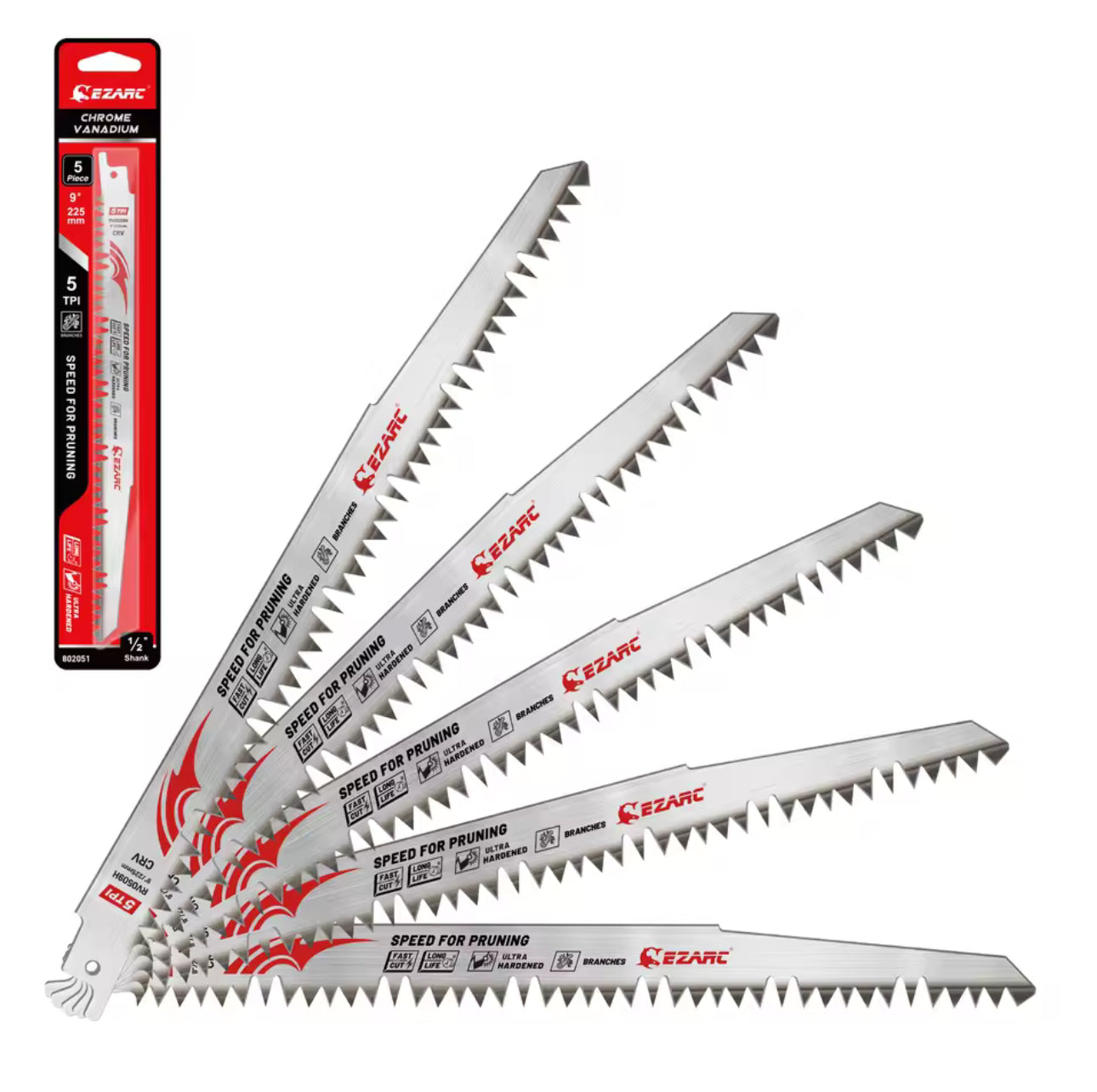 EZARC Reciprocating Saw Blades 9''  Wood Pruning Saw Blades 5 Ground Teeth Pruning Blades for Cutting Trimming