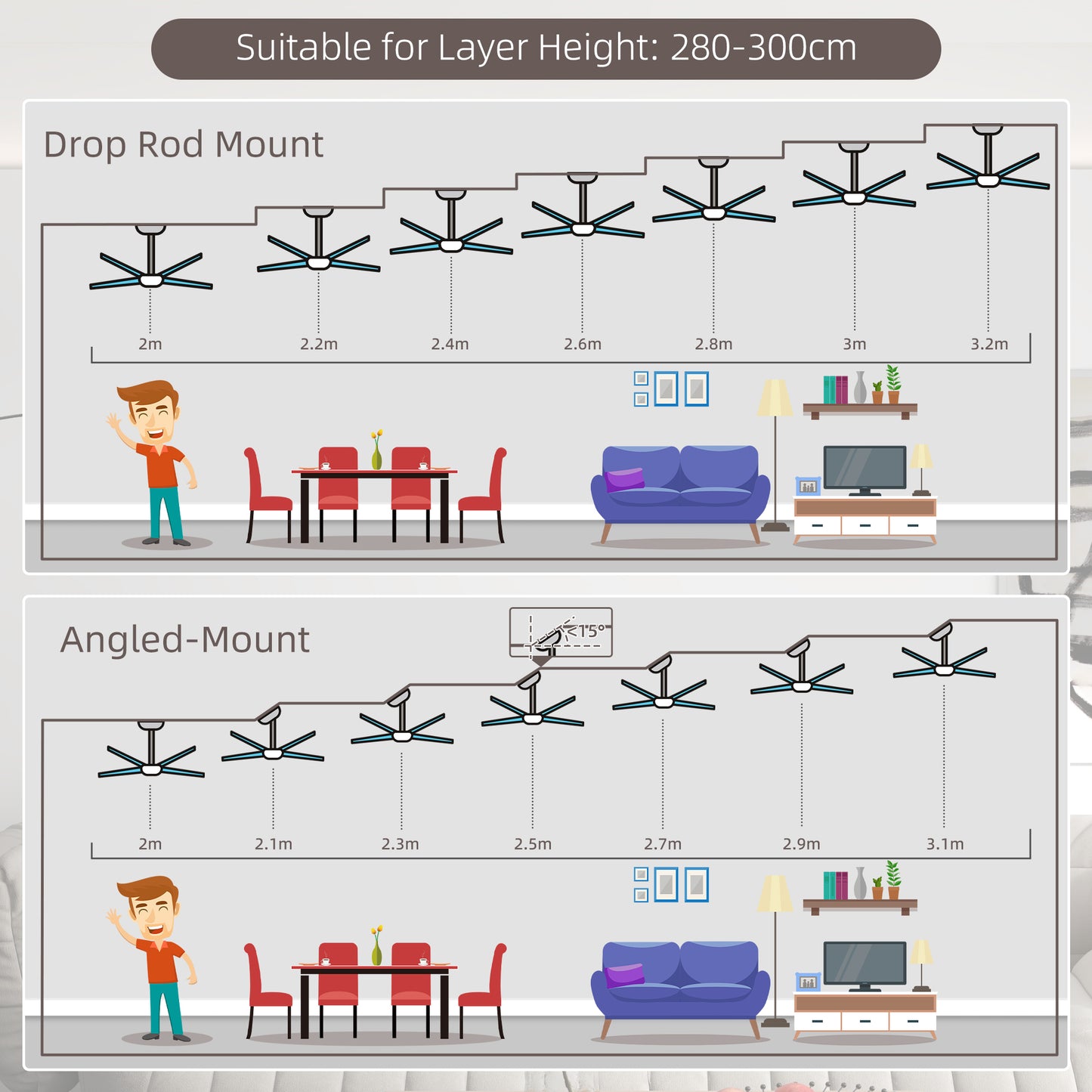 Ceiling Fan With Light, 132cm Flush Mount LED  With 5 Reversible Blades, Remote Control For Bedroom Living Room, Silver and Beech Wood-effect