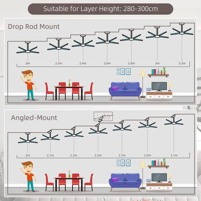 Ceiling Fan With Light, 132cm Flush Mount LED  With 5 Reversible Blades, Remote Control For Bedroom Living Room, Silver and Beech Wood-effect