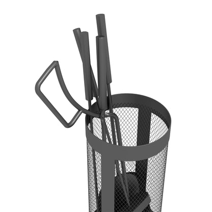 5-Piece Fireplace Tools Set | Mesh Basket | Broom | Shovel | Tongs | Poker | Indoor & Outdoor | Black