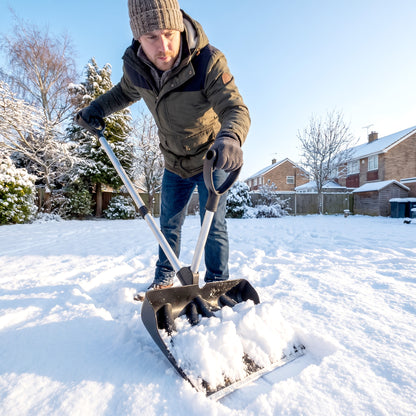Heavy-Duty Snow Shovel with Assist Handle | Metal-Edged 45x33cm Blade | Dual D-Ring Grip | Detachable Oxidised Aluminium Handle | 45x37x135cm | Paved Surfaces & Light Snow | Black