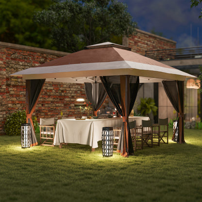 3.6x3.6m Pop-Up Gazebo | UPF50+ Oxford Fabric | Removable Mesh Walls | 3-Height Adjustment 260-280cm | 8 Drainage Holes | 4 Guy Ropes, 12 Ground Stakes & 4 Sandbags | Wheeled Carry Bag | Fits 8-12 People | Brown