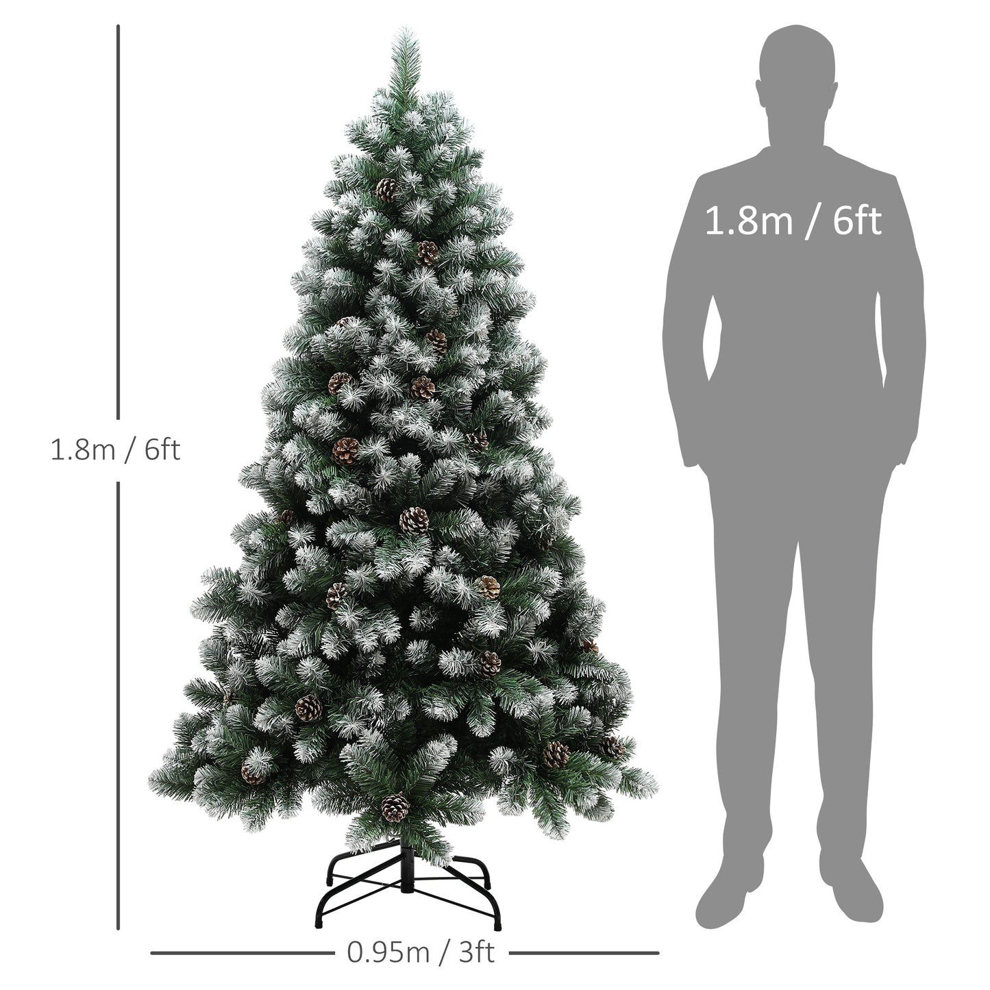 6ft Artificial Pine Christmas Tree with 774 Branch Tips and Steel Base, Realistic Hinged Tree with Pinecones, Holiday Décor for Home Office, Green