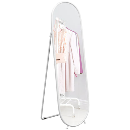 40 x 160cm Full Length Mirror, Floor Standing, Wall-Mounted or Leaning Against Wall Tall Mirror with Support Frame, Oval Full Body Mirror for Bedroom, Living Room, White