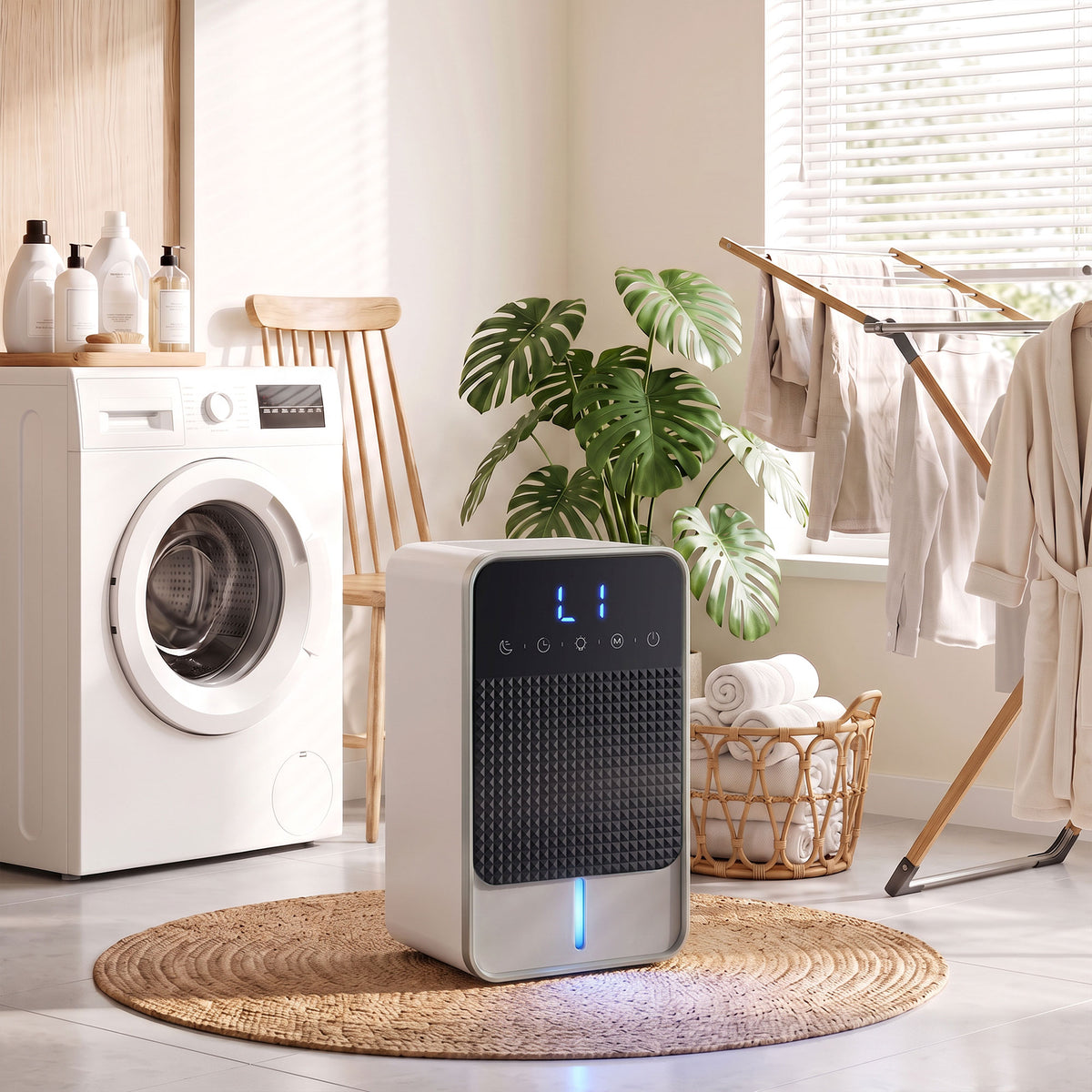 400ml/Day Small Dehumidifier | 7-Colour RGB Mood Light | 43dB Sleep Mode | 1.2L Tank | 2–12H Timer | LED Touch Panel | Auto Shut-Off & Defrost | 15m² | ABS | 15x13.4x24.2cm | White