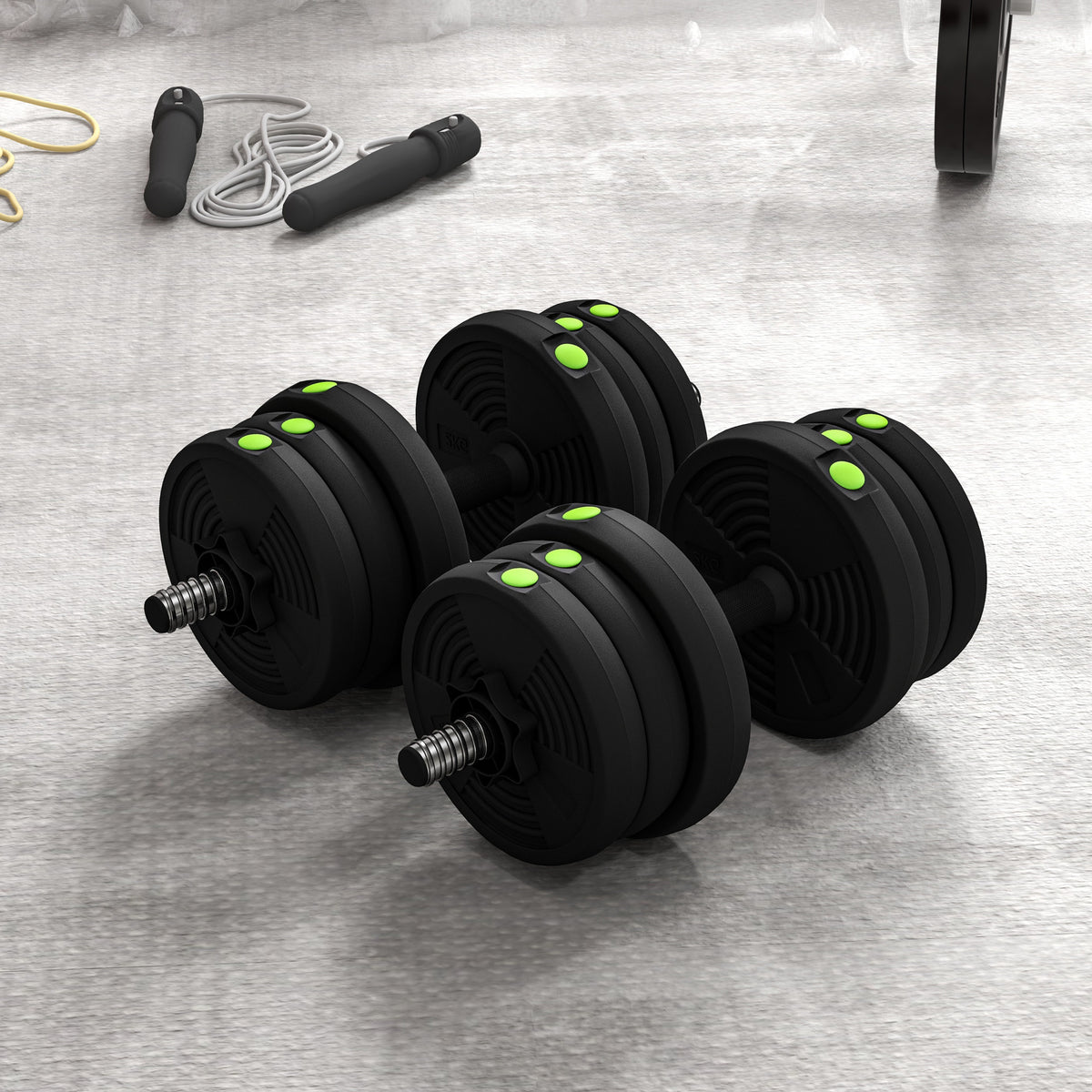 SPORTNOW 2-in-1 Adjustable Barbell & Dumbbell Set | Black & Green | Steel Plastic Sand | 19kg Plates | 4x2kg 4x1.5kg 4x1.25kg | 105cm Barbell | Non-Slip Grips | Home Gym