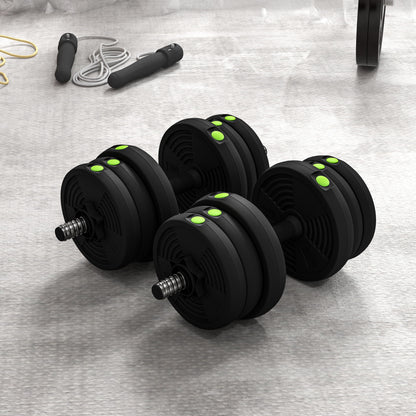 SPORTNOW 2-in-1 Adjustable Barbell & Dumbbell Set | Black & Green | Steel Plastic Sand | 19kg Plates | 4x2kg 4x1.5kg 4x1.25kg | 105cm Barbell | Non-Slip Grips | Home Gym