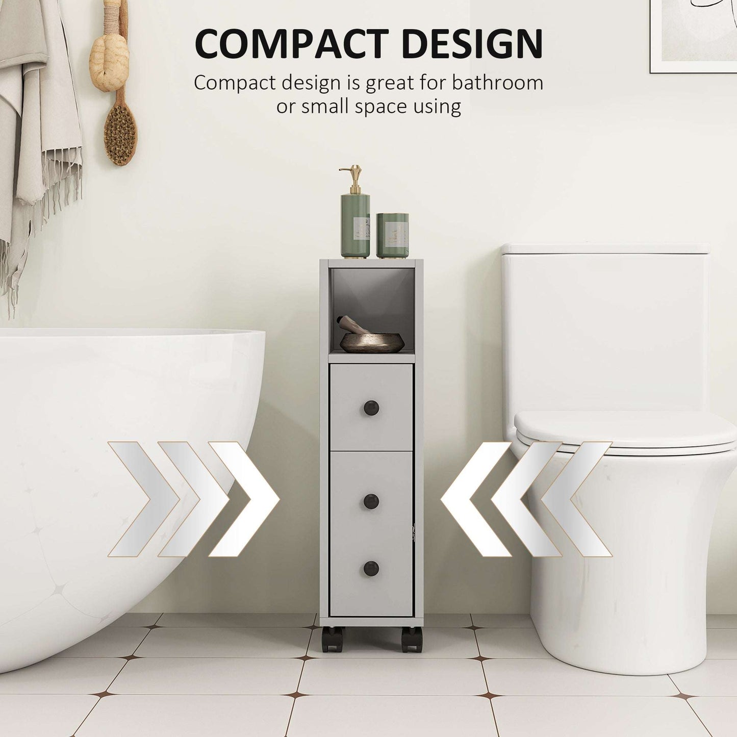 Kleankin Slimline Bathroom Storage Cabinet - Grey