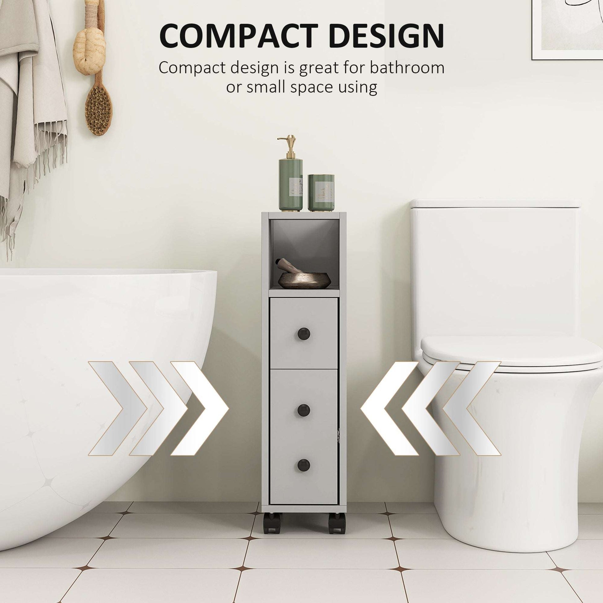 Kleankin Slimline Bathroom Storage Cabinet - Grey