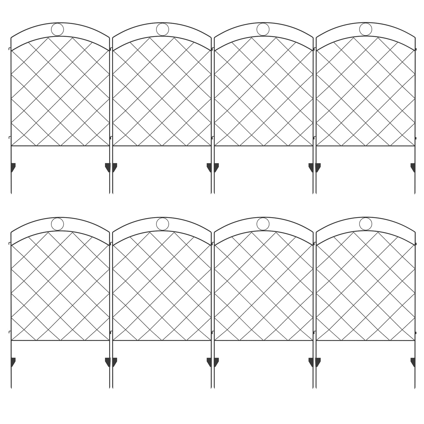Outsunny Decorative Garden Fencing, 43in x 11.4ft Outdoor Picket Fence Panels, 8 Pieces Rustproof Steel Wire Flower Bed Border Edging - Black