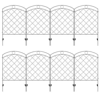Outsunny Decorative Garden Fencing, 43in x 11.4ft Outdoor Picket Fence Panels, 8 Pieces Rustproof Steel Wire Flower Bed Border Edging - Black