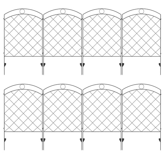 Outsunny Decorative Garden Fencing, 43in x 11.4ft Outdoor Picket Fence Panels, 8 Pieces Rustproof Steel Wire Flower Bed Border Edging - Black