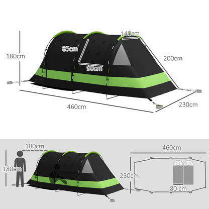 Outsunny Blackout Camping Tent for 4-5 Person, with Bedroom & Living Room, 3000mm Waterproof, for Fishing Hiking Festival, Black