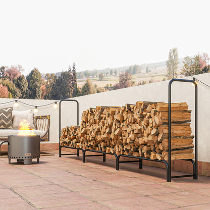 Firewood Rack with Waterproof Cover, Heavy Duty Metal Log Store Indoors, Log Storage Holder for Outdoor Indoor Fireplace, 300 x 36 x 99 cm, Dark Green