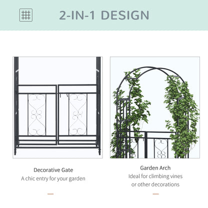 Outdoor Garden Arch with Double Gates, Metal Garden Arbor for Climbing Plants, Roses, Vines, Wedding Arch for Outdoor, 114L x 50W x 206H cm