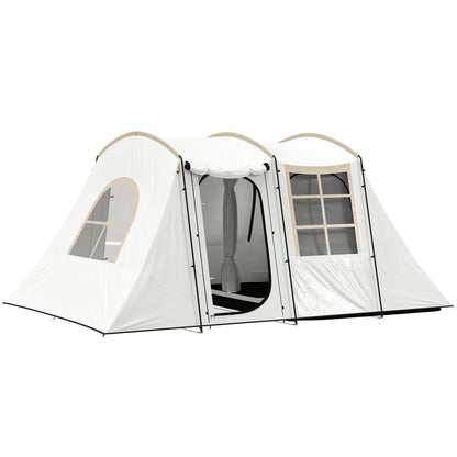 3-4 Man Tunnel Tent, Family Camping Tent with Porch, Bedroom and Living Area, Sewn in Groundsheet, 3000mm Waterproof, Portable with Bag - Khaki