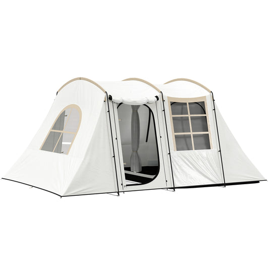 3-4 Man Tunnel Tent, Family Camping Tent with Porch, Bedroom and Living Area, Sewn in Groundsheet, 3000mm Waterproof, Portable with Bag - Khaki