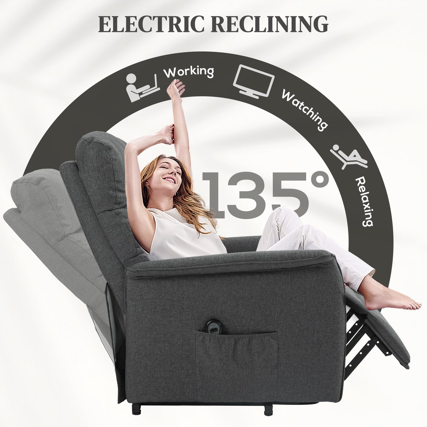 Electric Power Lift Recliner Chair with Spring Pack Seat, Fabric Recliner Armchair for Elderly with Footrest, Remote, Side Pockets, Reclining Chair for Living Room, Grey