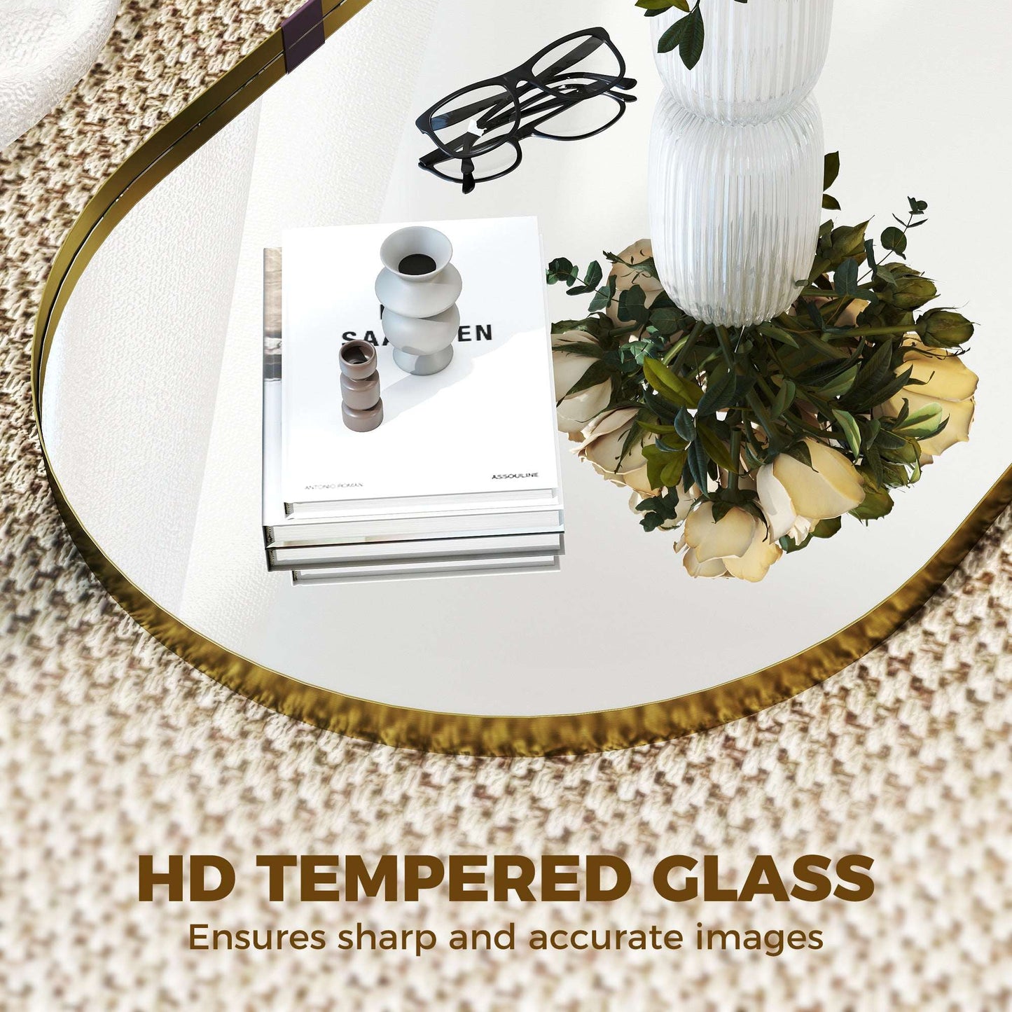 Rectangular Wall Mirror | Elevated 4cm Aluminium Alloy Frame | Shatterproof Tempered Glass | Moisture-Resistant Anodised Finish | MDF Backing | 60x90cm | Gold Tone
