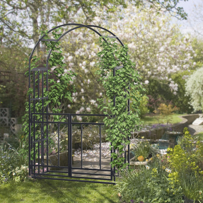 Outdoor Garden Arch with Double Gates, Metal Garden Arbor for Climbing Plants, Roses, Vines, Wedding Arch for Outdoor, 114L x 50W x 206H cm