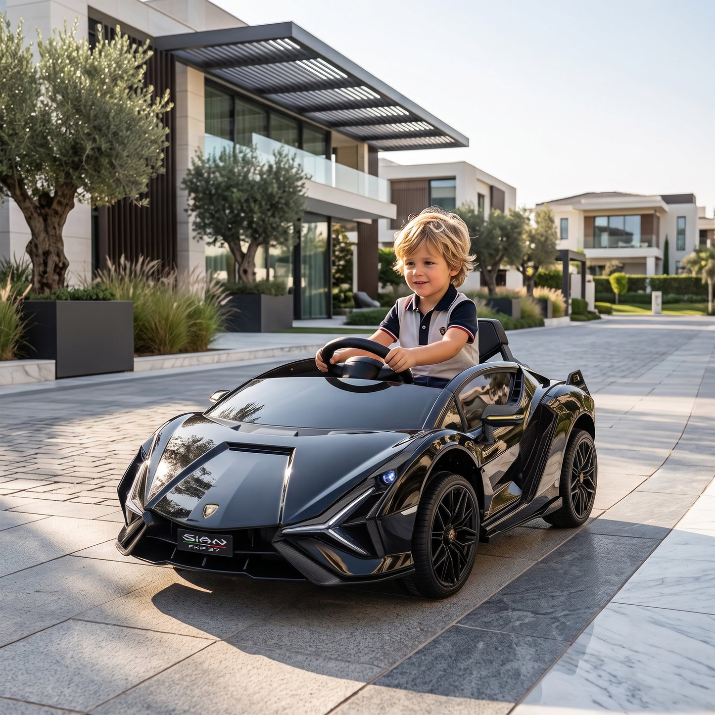 Lamborghini Sian Licensed 12V Kids Electric Ride On Car | Dual Motors | Remote Control | Lights & Music | Seatbelt | Black