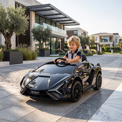 Lamborghini Sian Licensed 12V Kids Electric Ride On Car | Dual Motors | Remote Control | Lights & Music | Seatbelt | Black