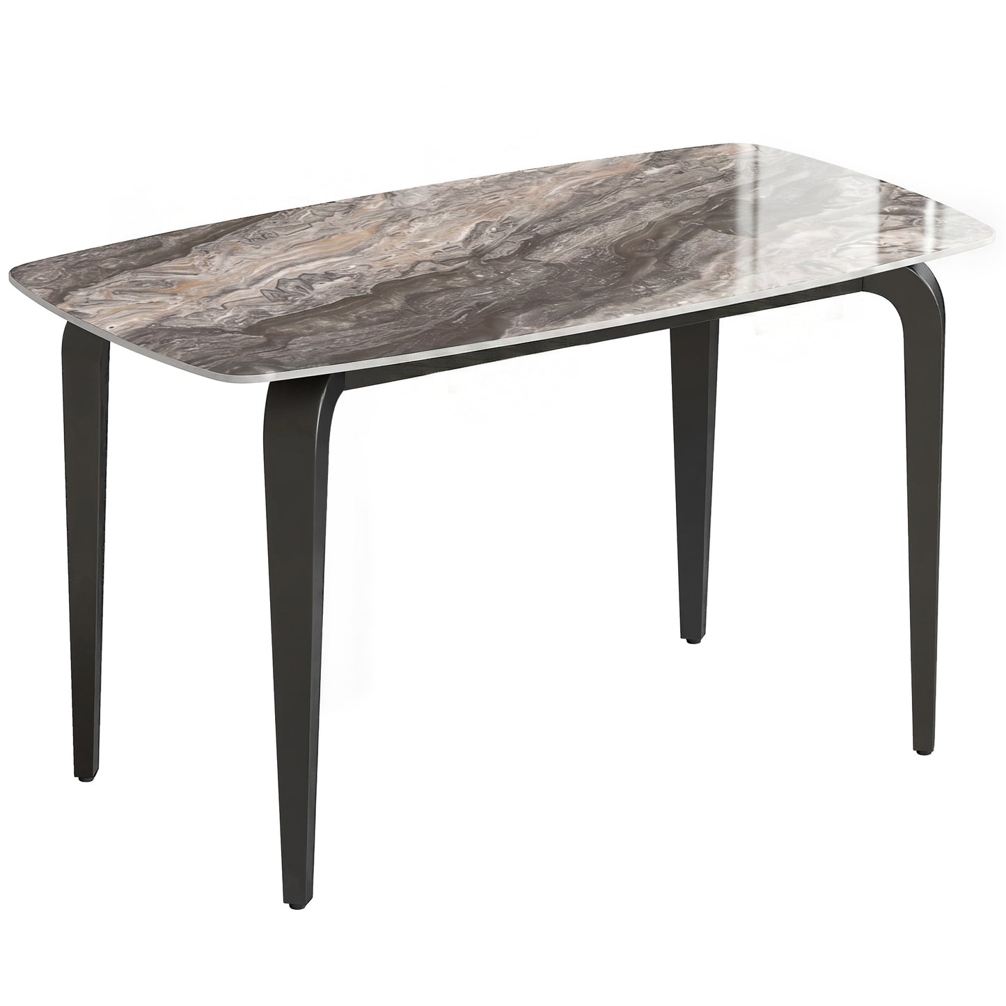 Sintered Stone Dining Table | 4 Seater | 130x70x75cm | Heat & Scratch Resistant | Stain-Resistant | Metal Legs | Adjustable Feet | Brown