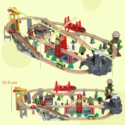 AIYAPLAY 100 Piece Wooden Train Set for Kids 3+ Years with Track, Crane, Battery Operated Train