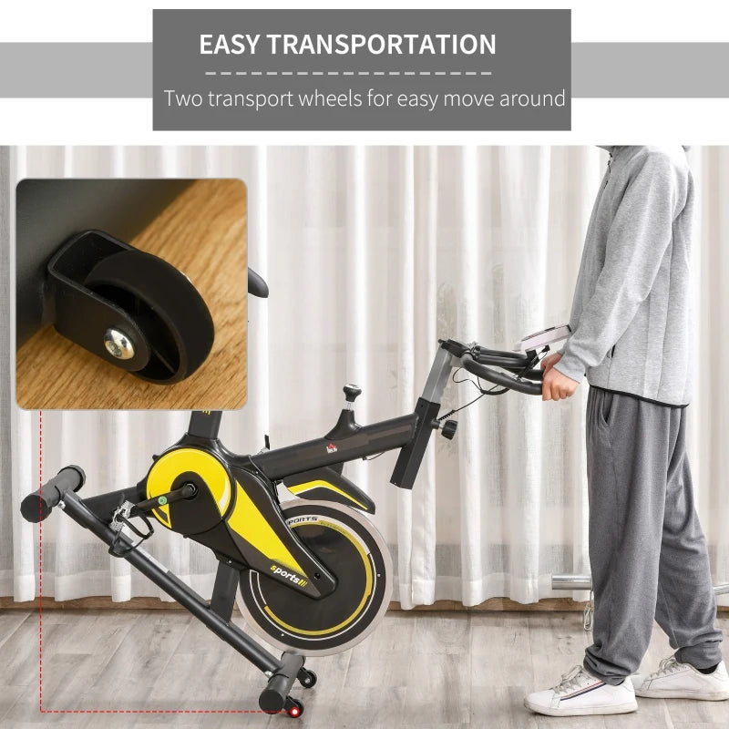 Indoor Bike Trainer Upright Exercise Bike With Adjustable Resistance Seat Handlebar LCD Display Black and Yellow