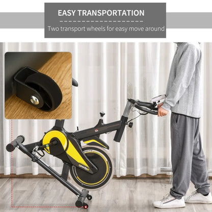 Indoor Bike Trainer Upright Exercise Bike With Adjustable Resistance Seat Handlebar LCD Display Black and Yellow