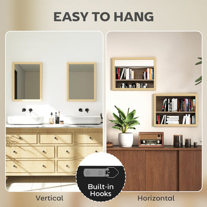 Set of 2 Wall Mirrors | Natural Wood Finish Frame | 30 x 40 cm
