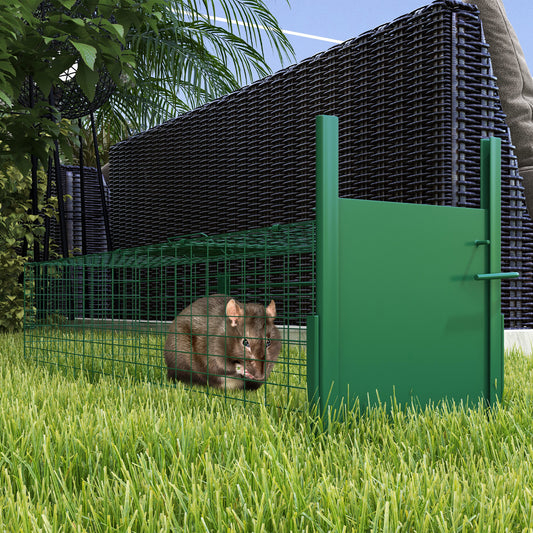 Single Door Humane Rat Trap for Small Animals, Metal Outdoor and Indoor Squirrel Trap for Mice, Cats, Rabbits, 100 X 25 X 28cm, Dark Green