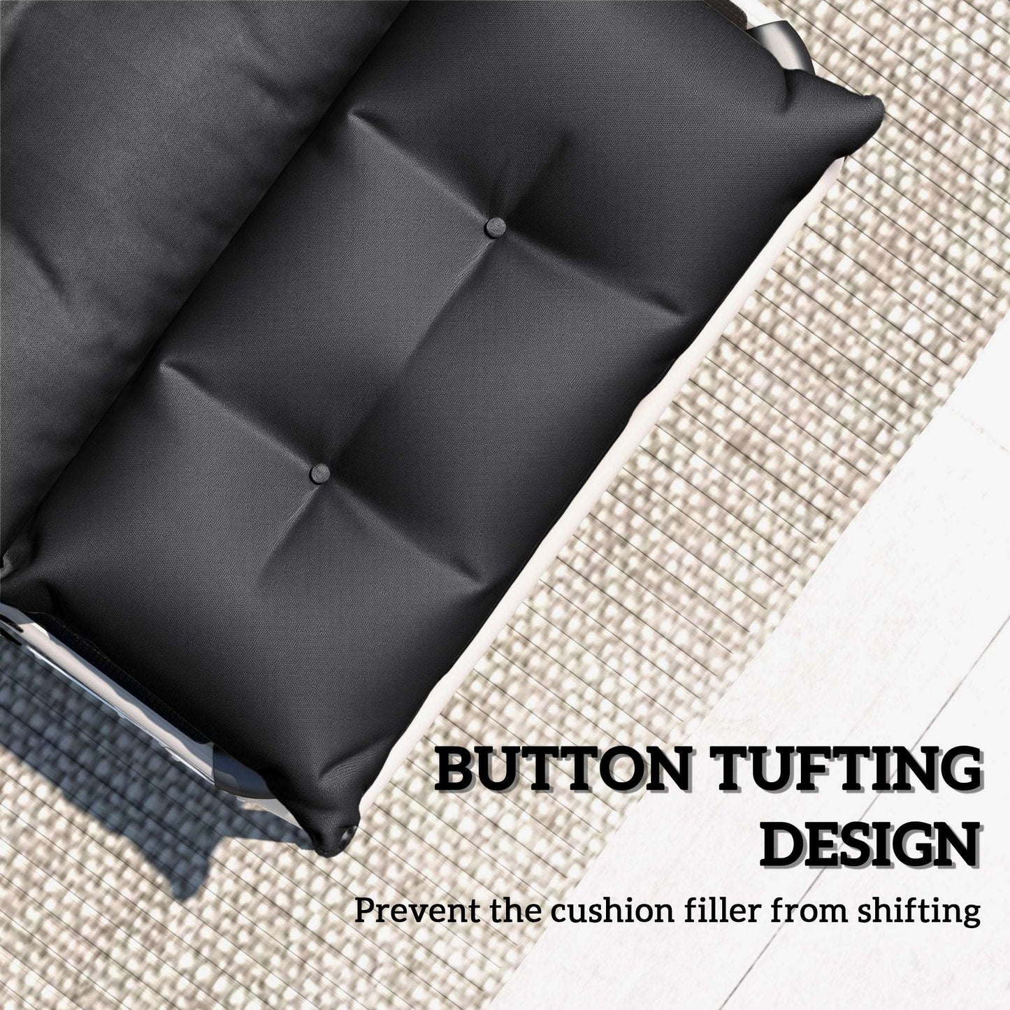 Set of 2 Sun Lounger Cushions | 190x56x10cm | High-Resilience PP Foam | UPF20+ | Fade & Splash Resistant | 220gsm Polyester | 6 Tie Fastenings | Black