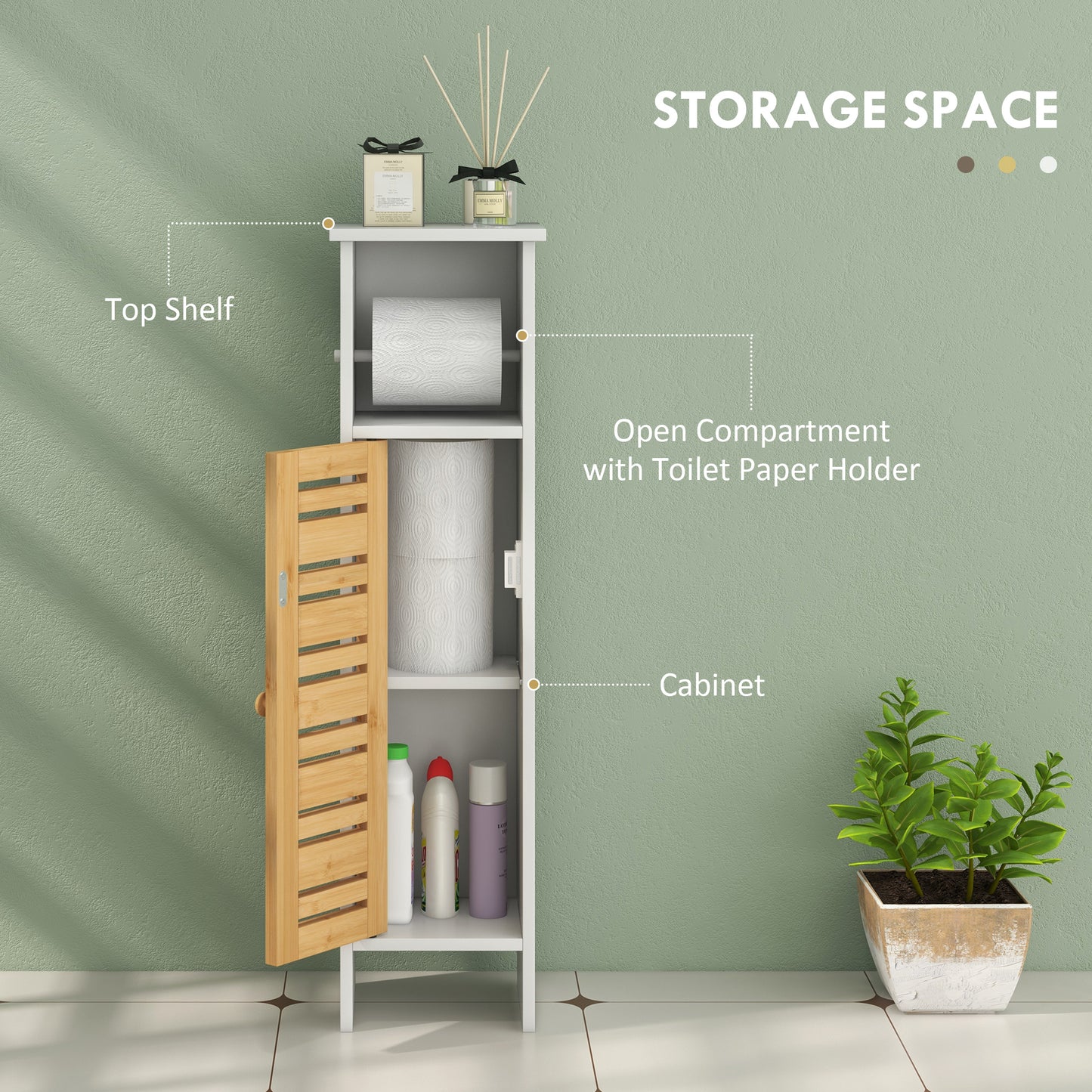 Bathroom Cabinet with Toilet Paper Holder - White